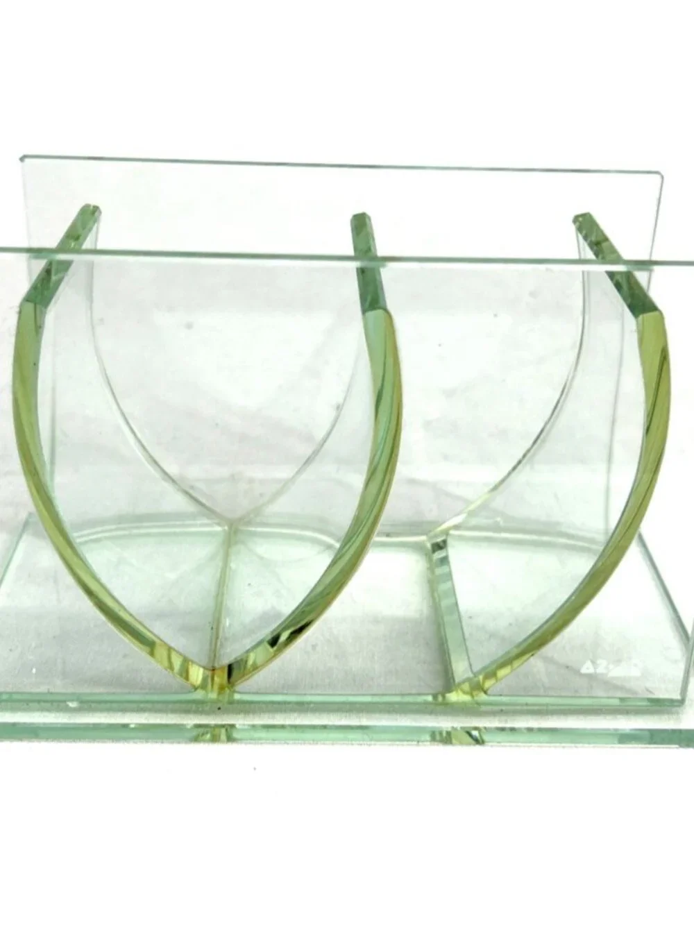 Azoo Vase Modernist Transparent Blue Glass Two Compartment 6.5
